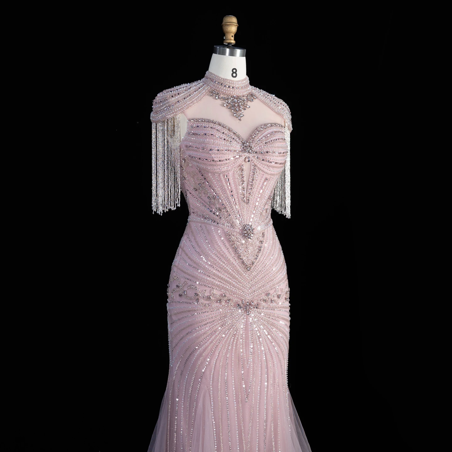 Sharon Said Arabisches Rosa Sweetheart Langes Meerjungfrauen-Abendkleid mit Cape-Quaste für Damen Hochzeitsfeier-Kleider SS190 Maßanfertigung – Detail 9