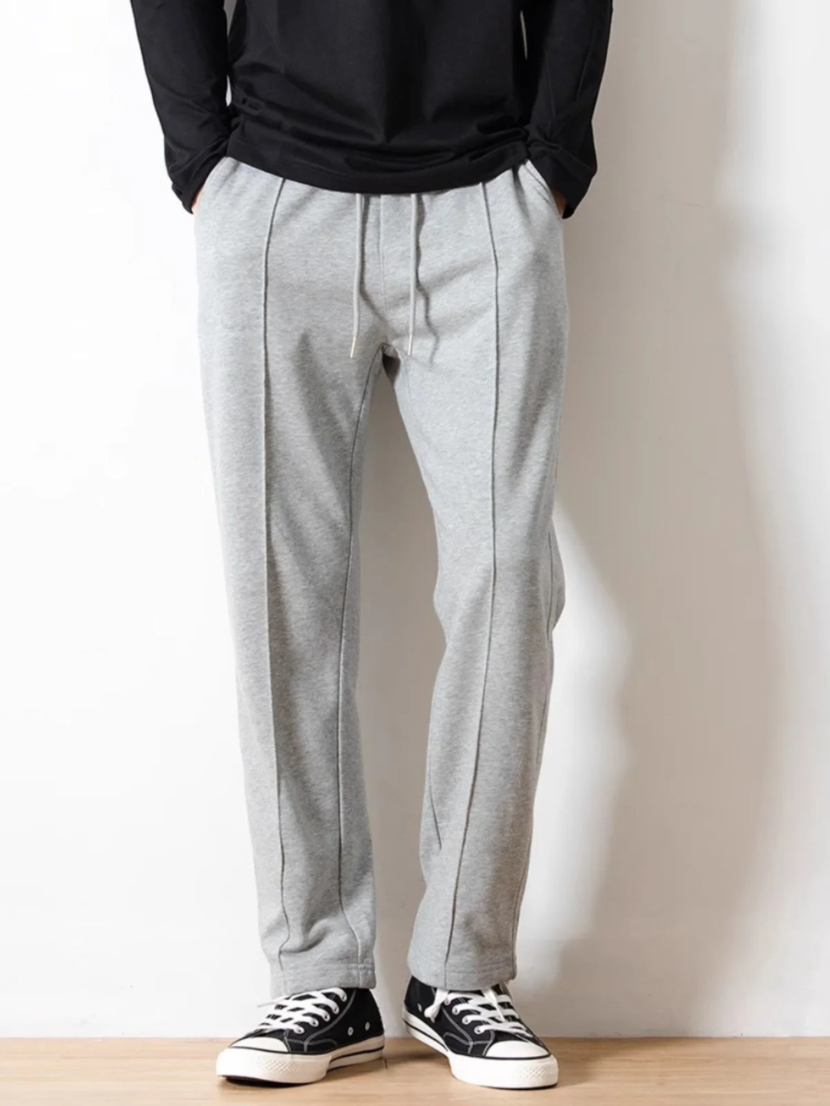 

Fall 2023 Men's Straight Leg Pants Pure Color Simple Casual Sweatpants Elastic Waist Long Trousers Korean Sle All-Match