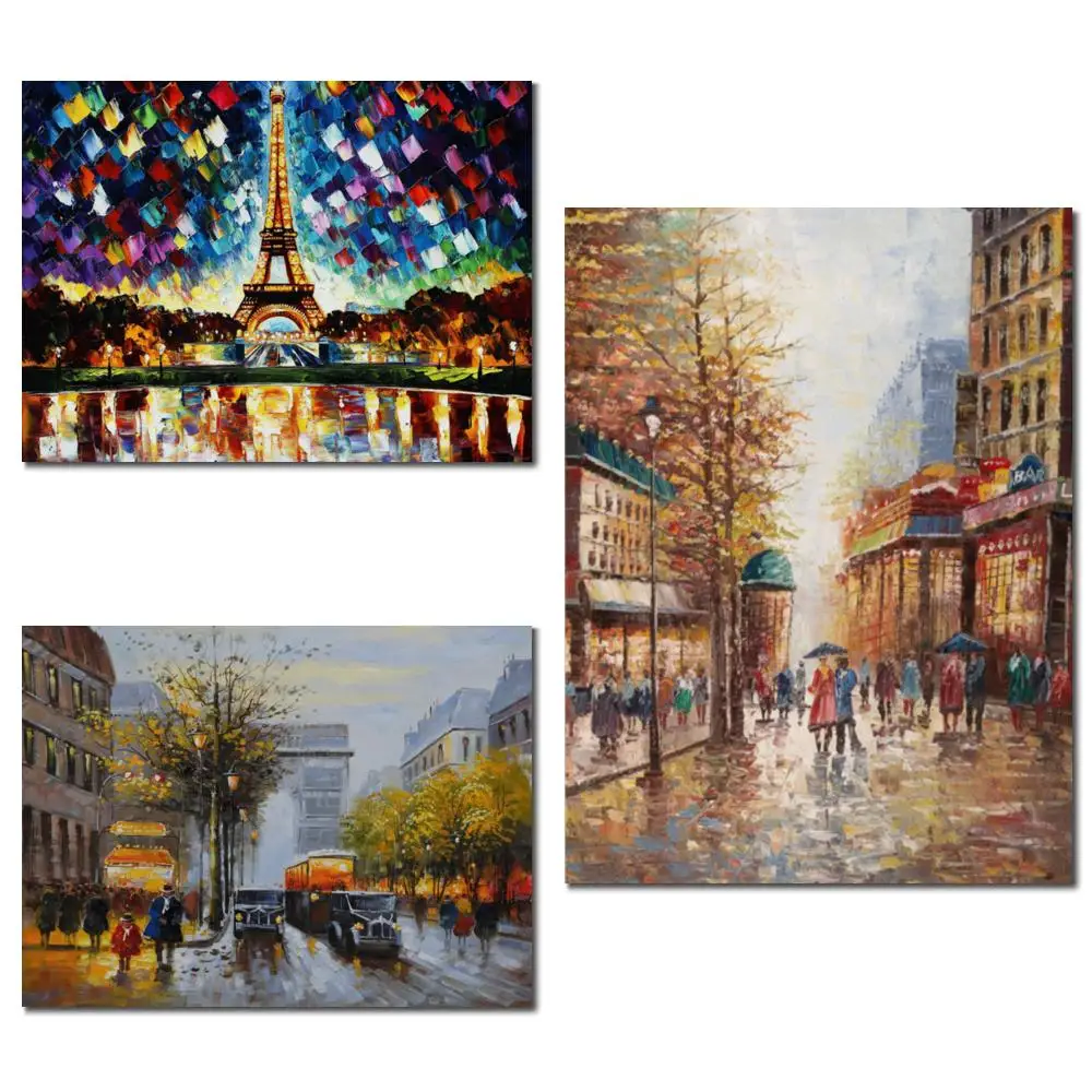 

Modern Abstract Paris Street Landscape Hand Painted Canvas Oil Painting Textured Wall Art for Restaurant Cafe Bar Decor Large