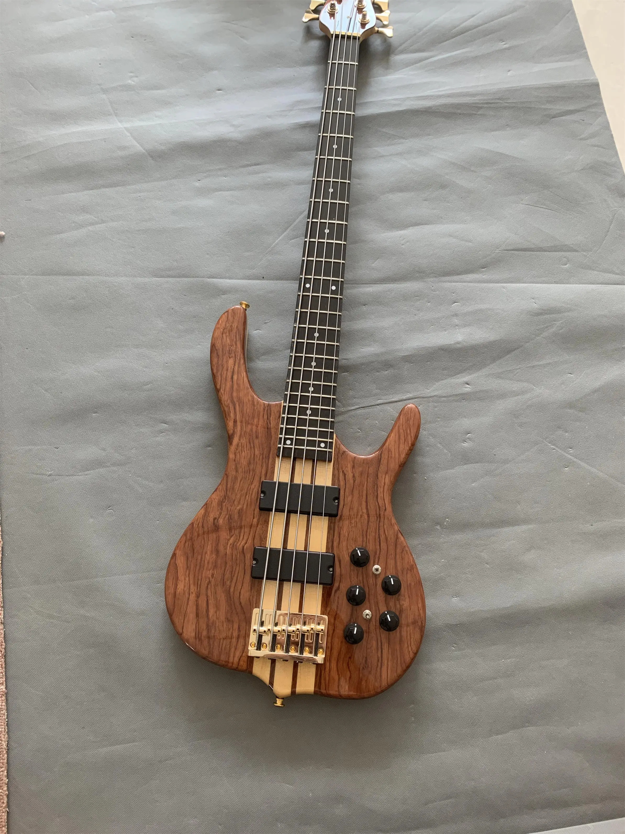 Factory direct sales, high-end customized 5 string bass electric guitar, through-body design, red flower pear veneer, active pic