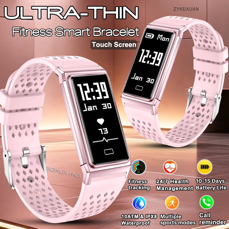 2026New Sport Fitness Tracker Smart Bracelet Women Heart Rate Blood Oxygen Monitor Waterproof Pedometer Call Reminder Smartwatch