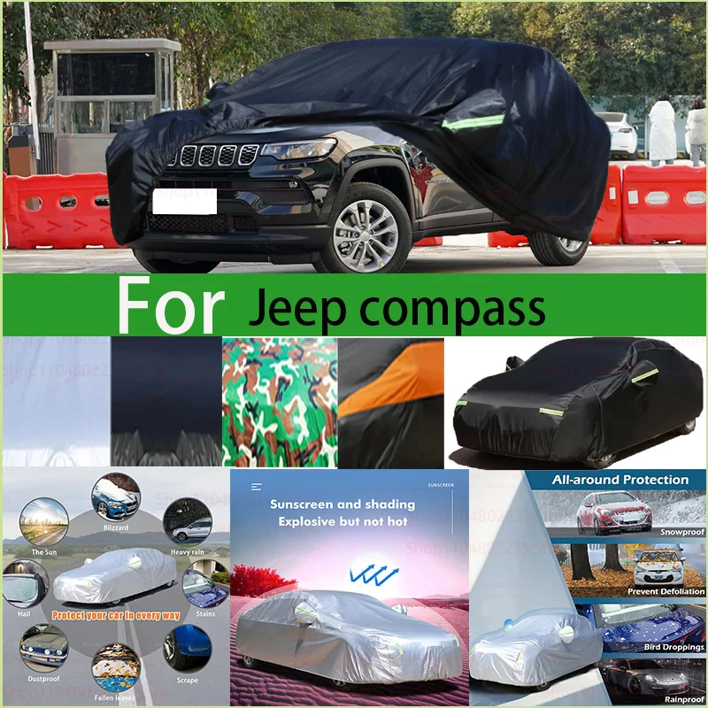 

Автомобильный чехол для Jeep Compass Jiaji, черный и серебристый, универсальный автомобильный чехол, водонепроницаемый, пылезащитный, уличная защита, полный дождь, снег