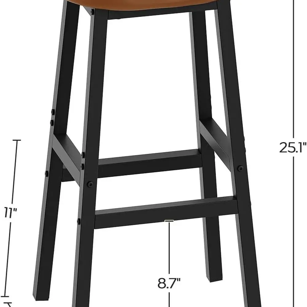Pair of Saddle-Style Bar Stools, Brown & Black, Curved Seat, Counter Height, with Footrests, Suitable for Kitchen, Dining, and L