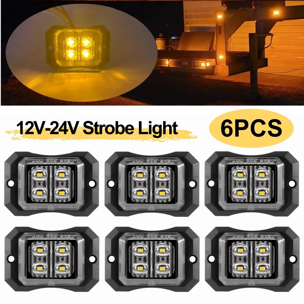 

6 шт. 12 В/24 В стробоскопы 4 светодиода квадратный светодиодный светильник для прицепа грузовик гриль позиционные огни герметичный фонарик для прицепа для грузовиков