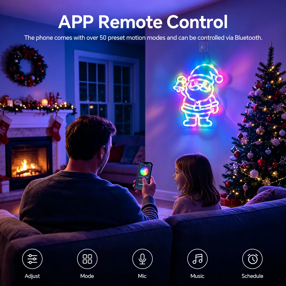 Smart Bluetooth Santa Claus Snowman Neon Signs Smart USB LED Fairy Lights For Christmas Party Room Wall Decor