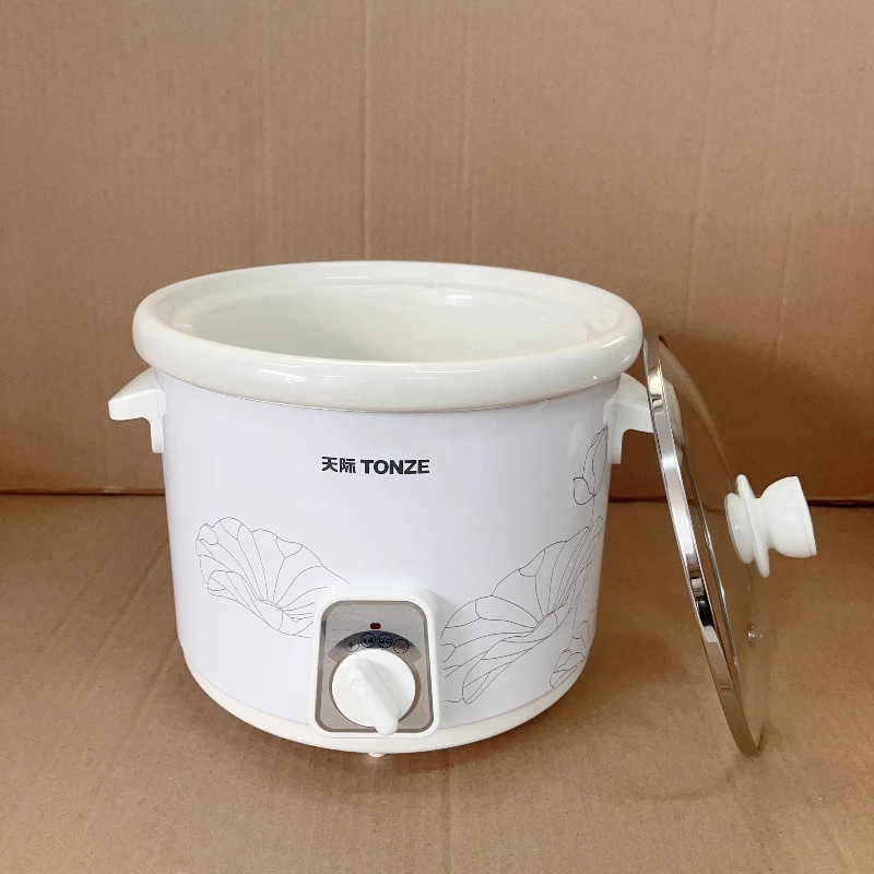 White Ceramic Baby Stew Pot, Electric Cooker for Porridge & Soup, Glass Lid, Water Bath, Safe Infant Food Preparation