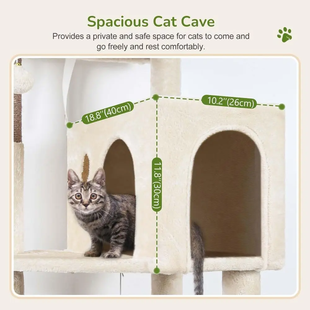 53 برج تسلق قطط طويل القامة متعدد المستويات مع عمود خدش، أرجوحة، كهف، وسرير علوي مبطن، بيج #3