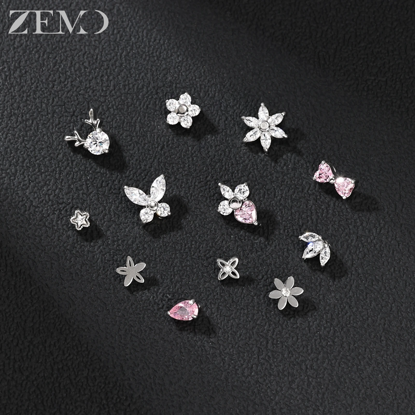 ZEMO 1 PC 16G Edelstahl Dermal Anchor Tops Frauen Männer CZ Kristall Micro Dermal Piercing 2 Farbe Haut Taucher Piercings Schmuck – Detail 14