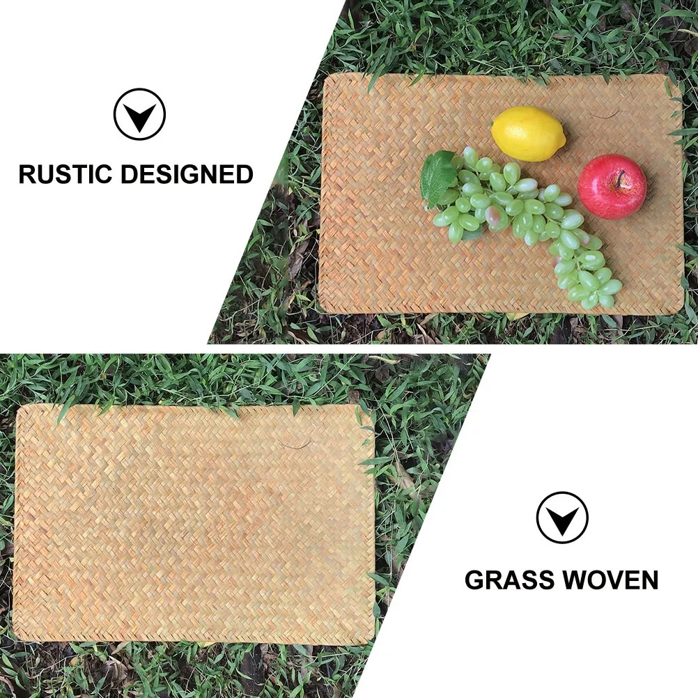 

2Pcs Grass Weaving Heat Resistant Placemat Creative Cup Mat for Outdoor Picnic Dining Home Decoration Orange