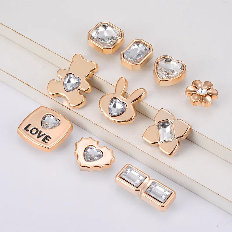 10pcs kit/lot shoes charms diamond butterfly rhinestone crystal Accessories for clogs shoe Decorations party girlfriend gifts