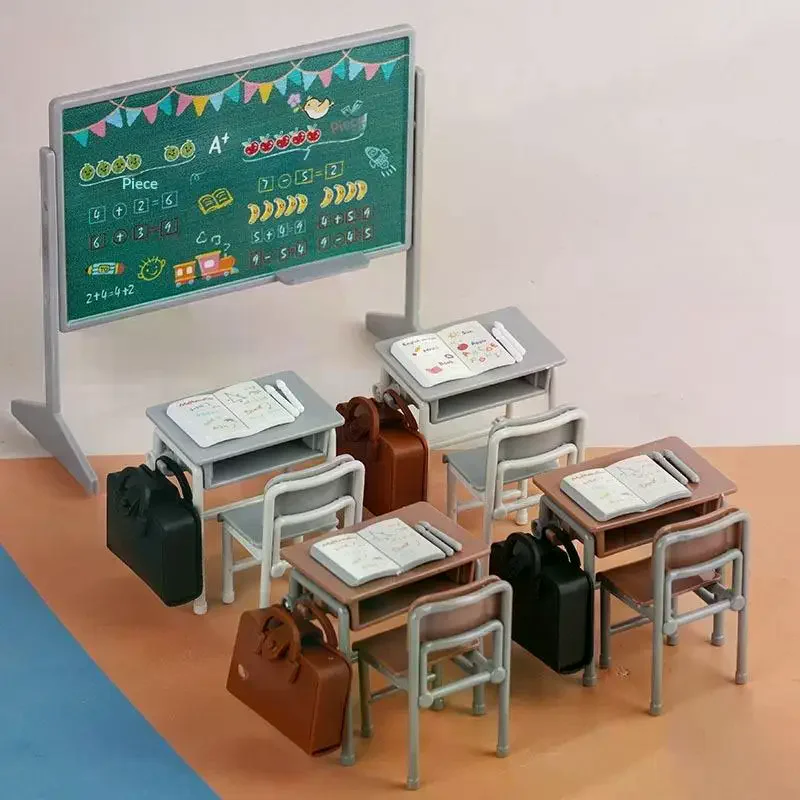 1 Set Mini School Desk Chalkboard Chair Schoolbags Model For Doll House School Furniture Decor Dollhouse Classroom Accessories