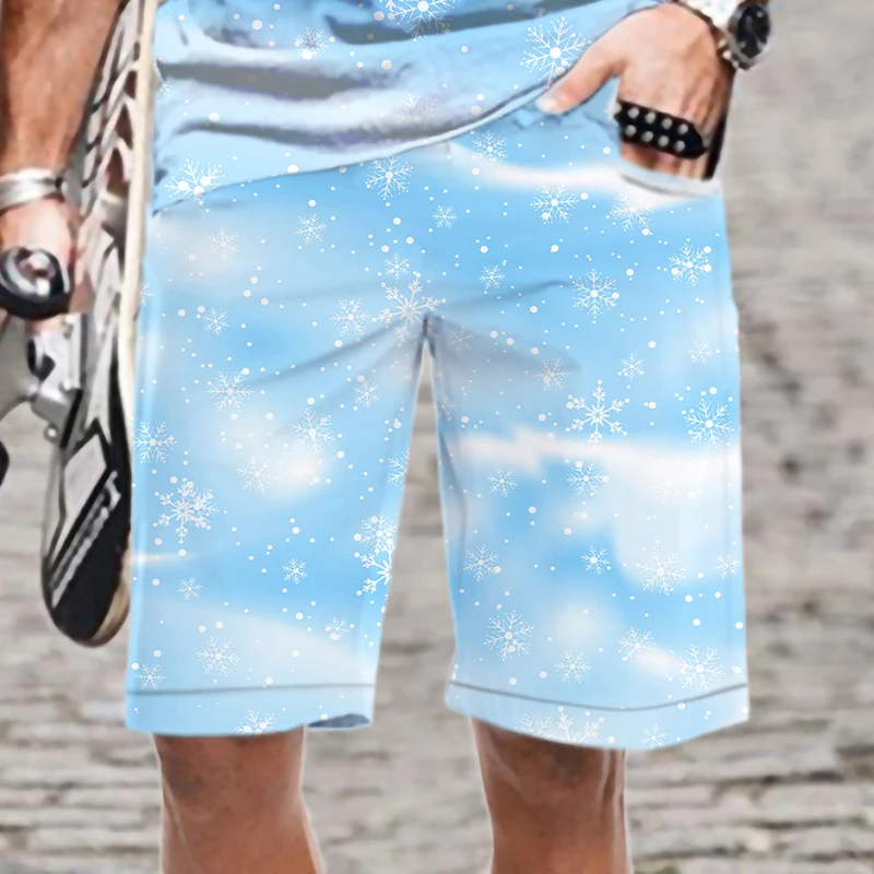 Inverno floco de neve padrão série masculina casual 3d impresso praia shorts board shorts secagem rápida engraçado maiô roupas masculinas