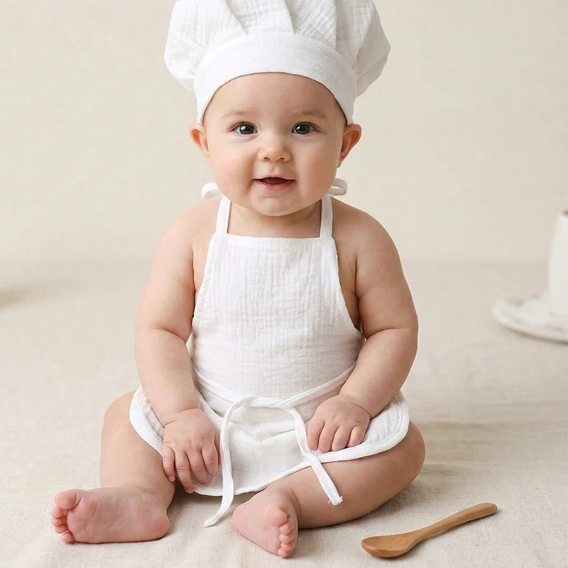 

Реквизит для фотосъемки новорожденных, костюм повара, шапка, фартук, набор ложек, детская одежда, аксессуары для фотосессии младенцев