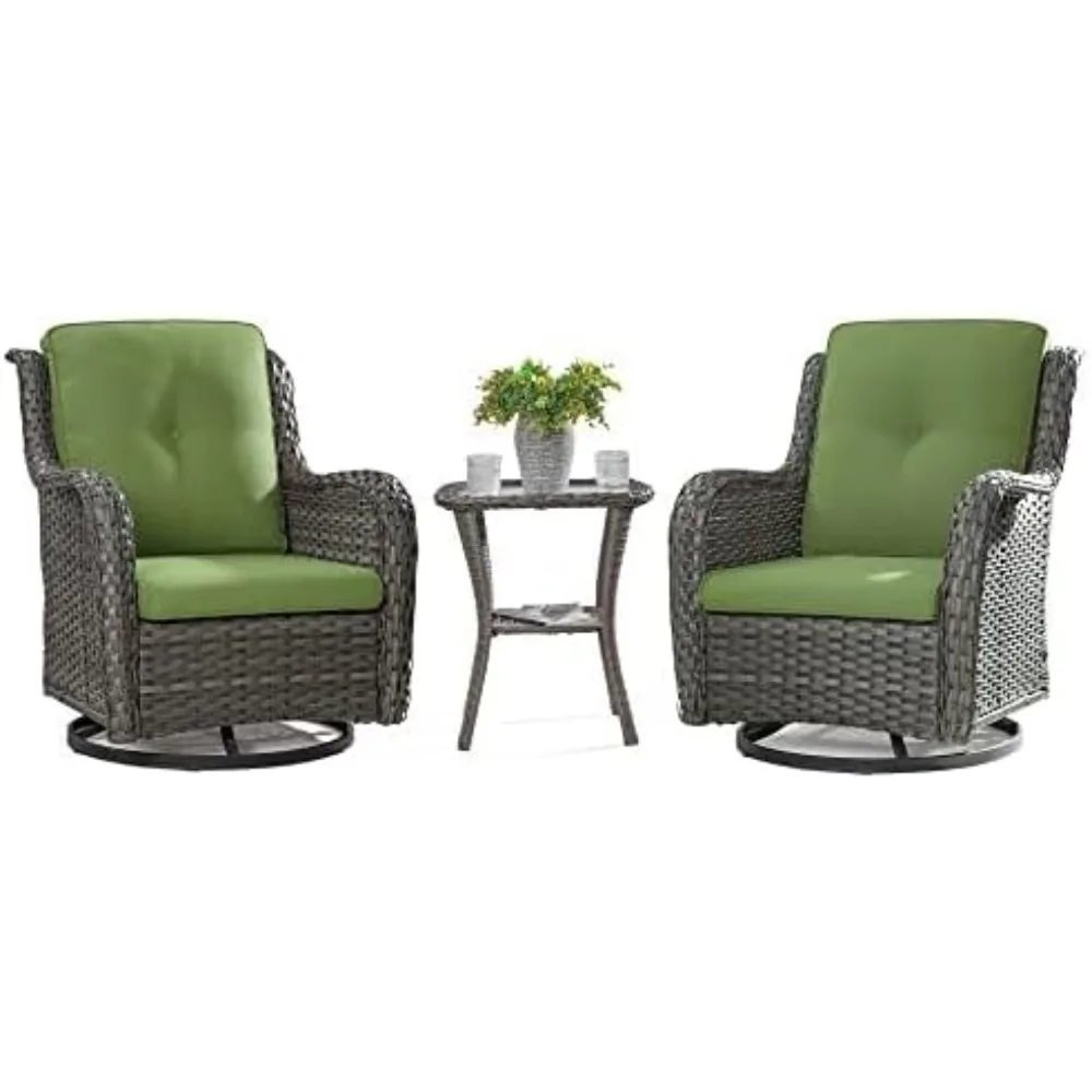 

Outdoor 360 Degree Swivel Rocker Patio Chairs Sets of 2 and Matching Side Table - 3 Piece Patio Wicker Glider Chairs with Olefin