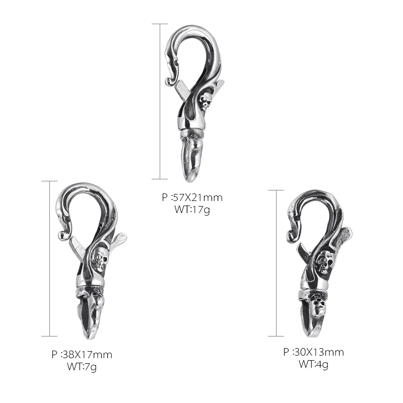 316L Stainless Steel Punk Skull Carabiner Keychain Mens DIY Lobster Clasp Making Clips Key Hook