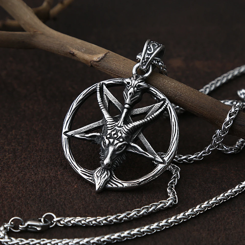 Retro Fashion Pentagram Sheep Necklace for Men Punk Jewelry Stainless Steel Biker Animal Necklace Pendant Men Gift Wholesale