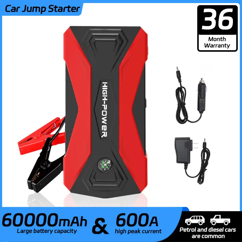 

60000mAh Car Jump Starter 600A Starting Device Portable Power Bank Battery Starter Launcher For Car Booster Articles