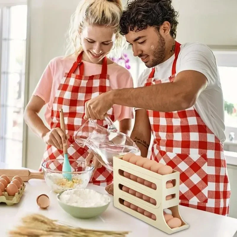 Caixa De Armazenamento De Ovos Geladeira Grande Capacidade Organizador De Slide De Quatro Camadas, Rolo De Ovo Automático Bancada De Cozinha,