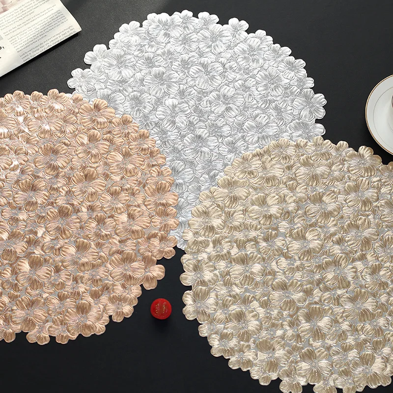 6/4pcs Small Flower Patterned Placemats PVC Hot Stamping Waterproof Oil Insulated Tea Coffee Coaster Dining Table Decorative Mat