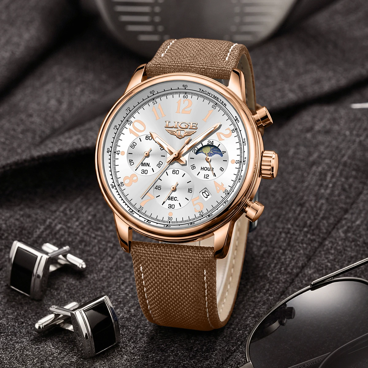 LIGE Luxury Fashion Business Men Watch Waterproof Luminous Chronograph Nylon Leather Date Man Wristwatch Quartz Men's Watches