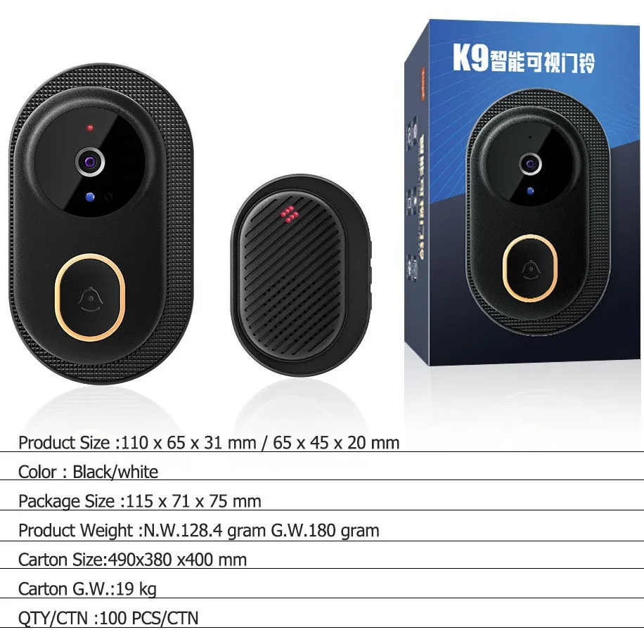 Cámara con timbre SmartWiFiVideo, inalámbrica, resistente al agua, Sensor de movimiento HD1080P y visión nocturna, alertas para teléfono, Audio bidireccional, instalación DIY