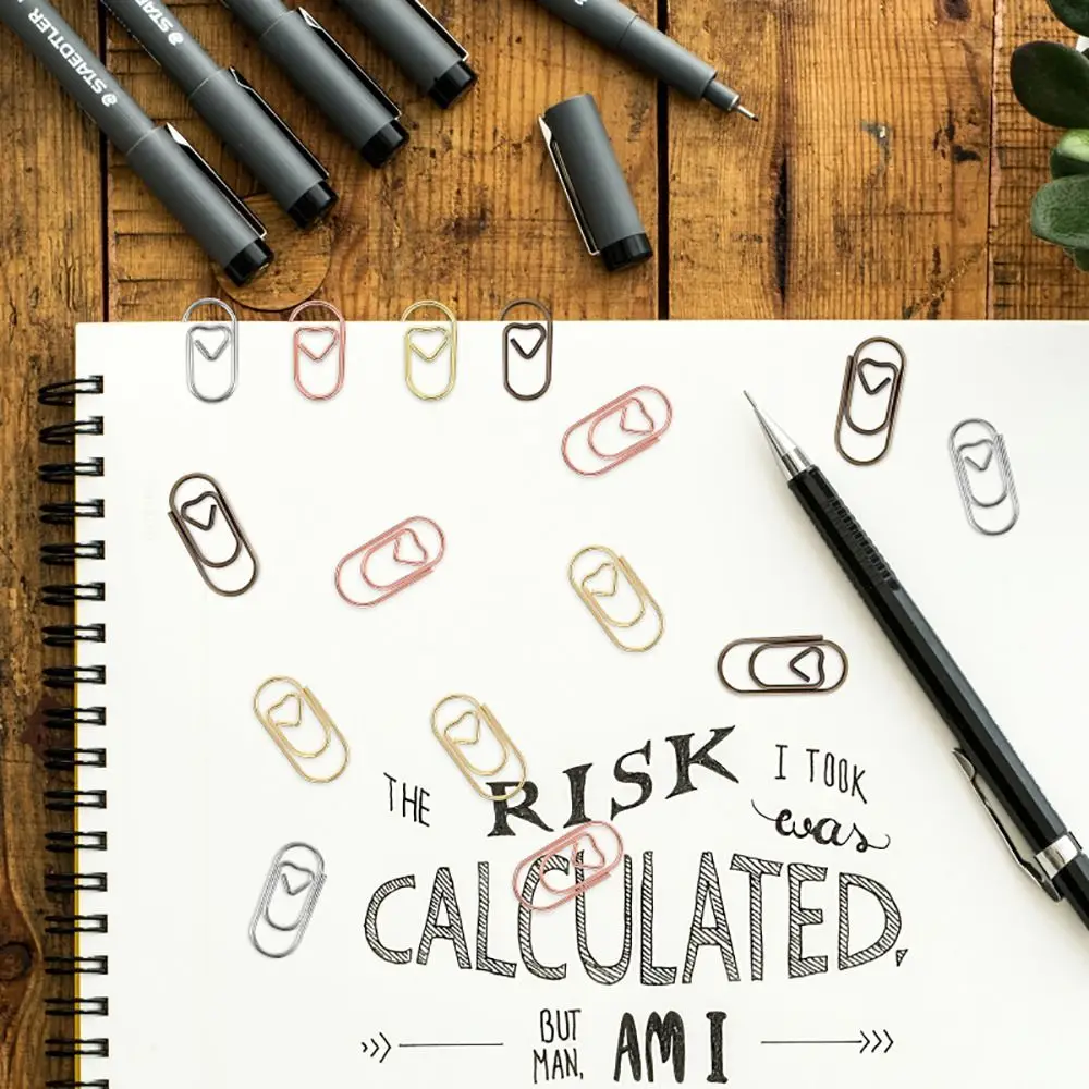 150Pcs Durable Office School Accessories Paper Clips Heart Shape Metal Binder Clip Mini 20mm Clips Holder