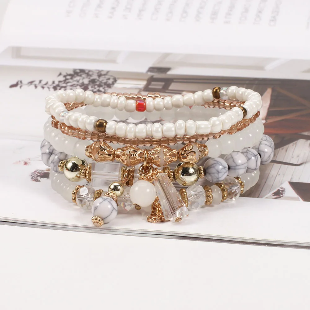 Boho Tassel Stackable Beaded Bracelet Set for Women Multi Layer Summer Vacation Wrist Chain Girl Bohemian Hand Jewelry Accessory - view 4
