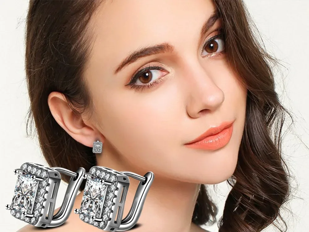 2025 Square 925 Sterling Silver Jewelry Big Crystal Stduy Earring for Woman New Gift Wholesale Brincos Boucle D\'oreille Femme