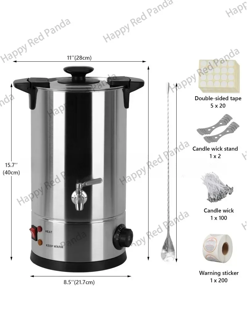 10L Electric Wax Melting Pot with Spout 30-110 ℃ Furnace Wax Melter Stainless Steel Large Melting Pot Commerical