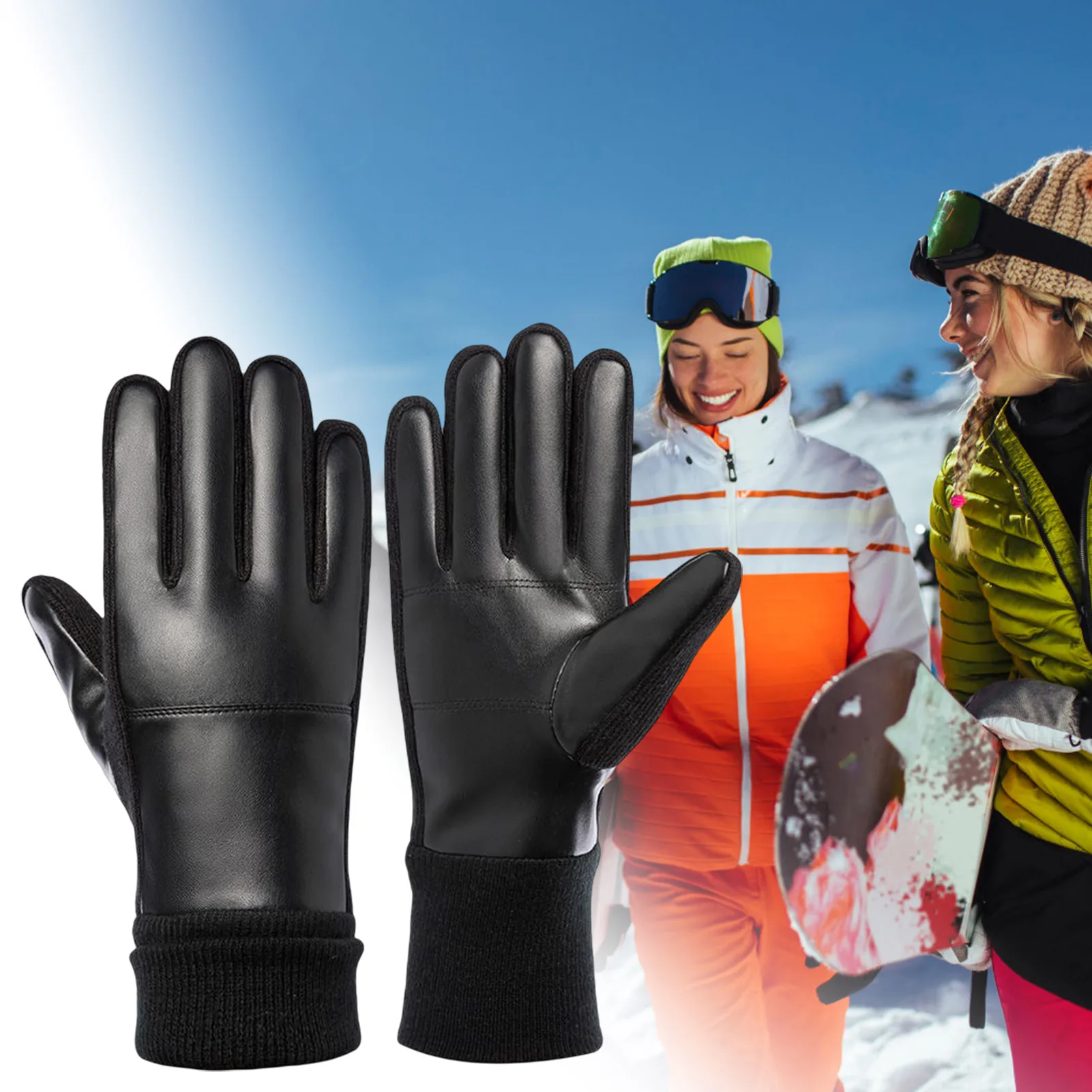 Luvas de couro de motocicleta, Touchscreen Texting, Compatível para clima frio, Esqui ao ar livre e ciclismo, Inverno