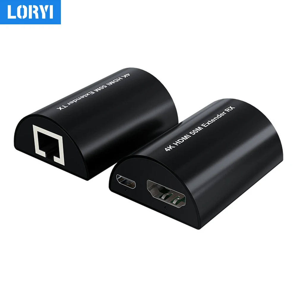 LORYI HDMI Extender 4K 30Hz Over Single Cat6/Cat6e Cable Transmit High Definition Up To 164Ft(50m) ForLaptop PS4 TV Host Display