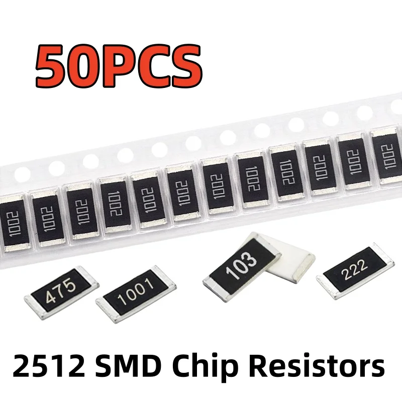 50 buah 2512 resistor Chip SMD 1% 0.01R ~ 10M 0.01R 0.018R 0.03R 0.1R 0.2R 0.47R 0.91R 1R 4.7R 9.1R 10R 47R 470R 1K 4.7K 1.1M 4.7M