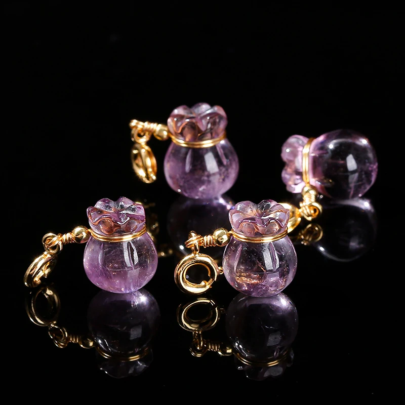 1 pc natürliche Amethyst Glücks tasche Kupfers chnalle Anhänger Reiki Heil anhänger für Schmuck machen DIY Halskette Armband Zubehör