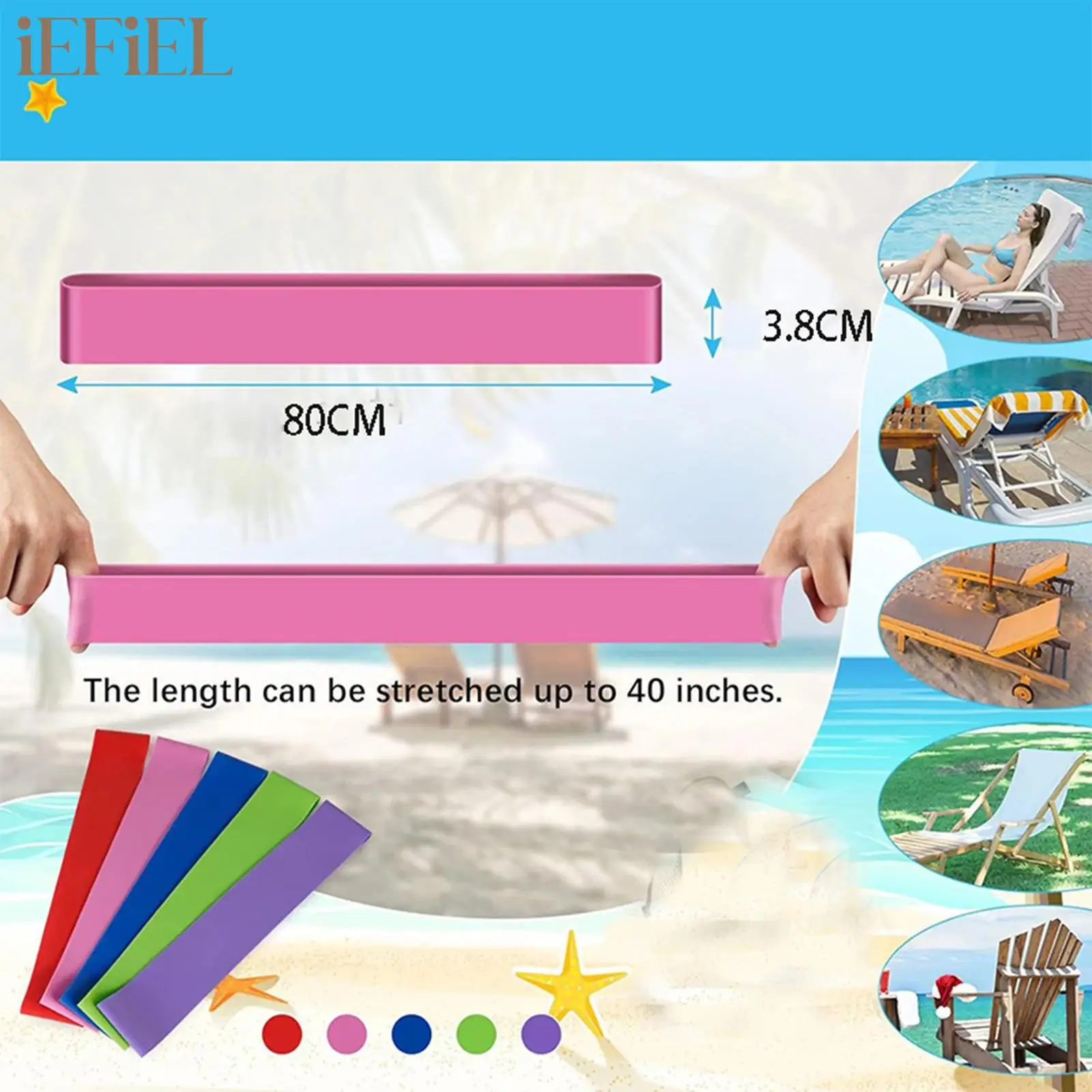 

Towel Bands for Beach Chair Windproof Towel Holder Durable Elastic Chair Towel Strap Clips Belt Beach Pool Cruise Accessories