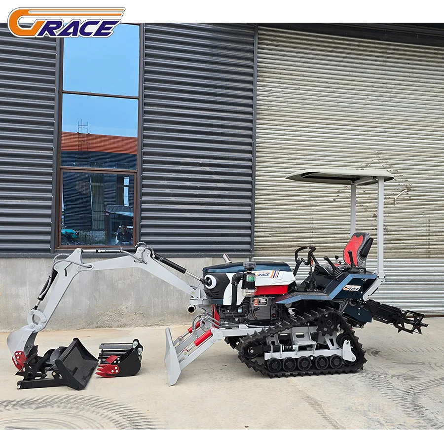 Grace Agricultural Mini Crawler Tractor With Excavator 25HP 35HP Diesel Tiller Cultivator Equipment