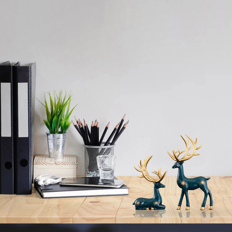 الراتنج الأزواج الأيائل سطح المكتب ديكور الذهب الرنة الحيوان مكتب الديكور داخلي غرفة المنزل الحلي الجدول الحرفية ديكور المنزل #6