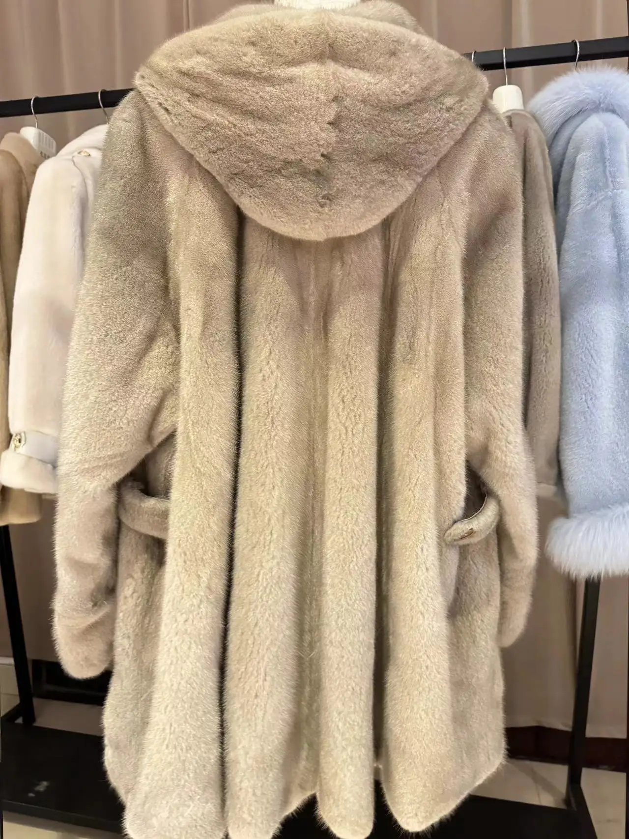 women LUXURY real natural mink fur coat middle length with big hood warm and thick winter coat