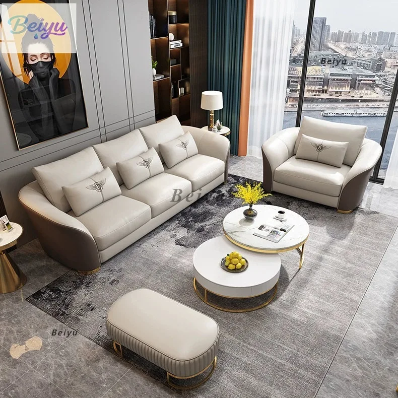 

Скандинавский итальянский простой кожаный диван для всего дома, легкий роскошный кожаный диван для маленькой квартиры, гостиной, комбинированный кожаный диван на троих