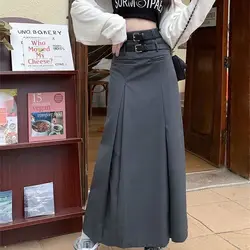 High Waist Skirt with Double Belt Women Fashion Y2K Preppy Skirts Girl Pleated A-Line Skirt Casual Streetwear Summer New