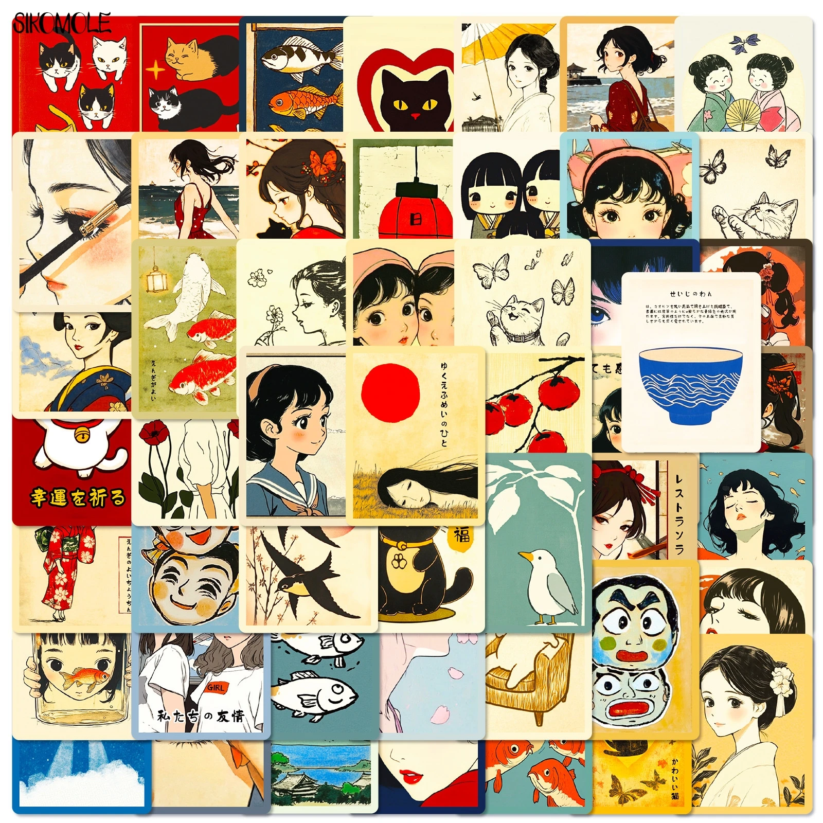 10/30/50PCS Cartoon Retro Japanische Kultur Aufkleber Ästhetische Frühling Tag Kawaii DIY Reise Gepäck Aufkleber Graffiti Aufkleber Pack