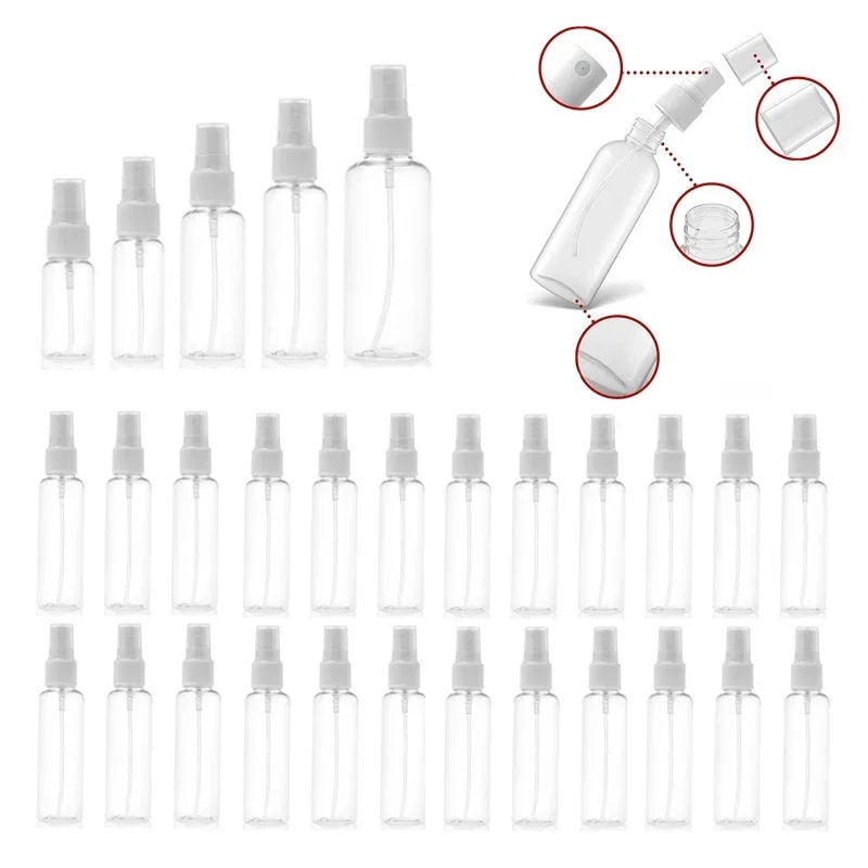 10Pcs 10ml-120ml Empty Clear Plastic Sprayer Bottles Refillable Travel Liquid Perfume Nebulizer Container For Sanitizing Alcohol