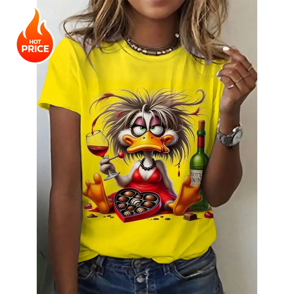 Kaos Wanita Ukuran Besar Motif Kartun 3D Lengan Pendek Elegan Kasual Kerah Bulat Cepat Kering Bernapas Trendi Fashion
