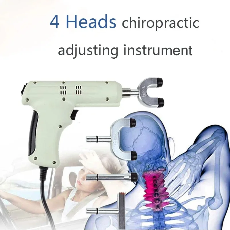 New 4 Heads Chiropractic Aadjusting Instrument Electric Correction Gun  Spine Chiropractic Impulse Adjuster Activator Massager