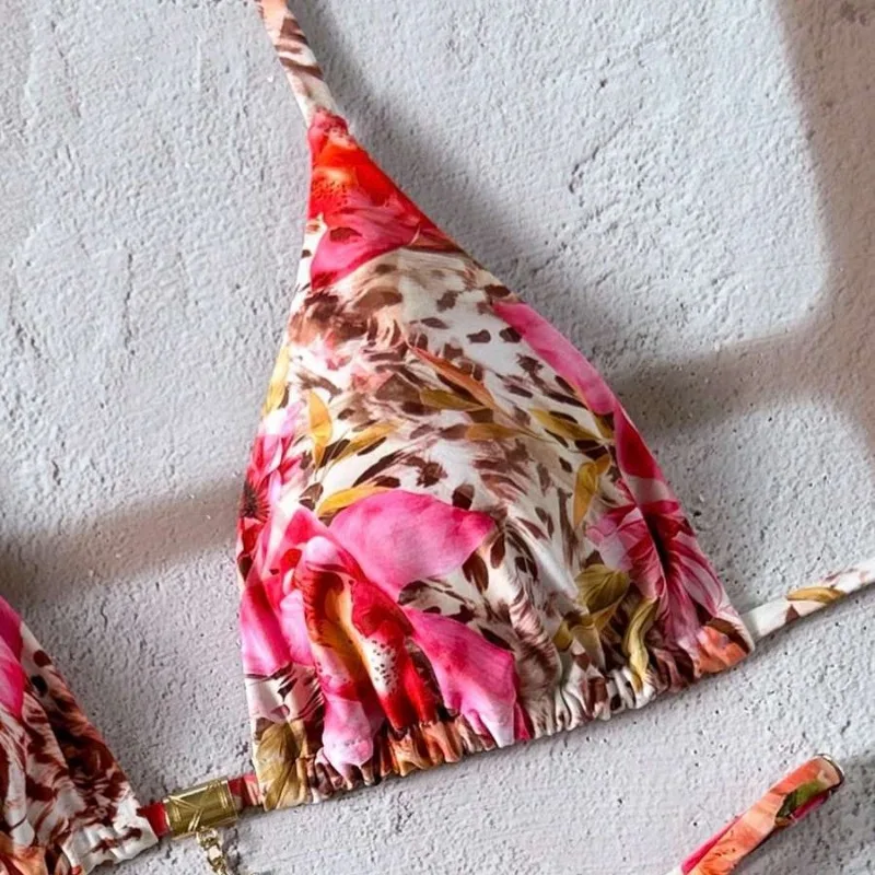 بيكيني نسائي عصري مثير لعام 2025-طباعة الفهد الأزهار كتلة الألوان ربط من قطعتين ملابس سباحة منقسمة لقضاء عطلة الشاطئ وحفلات حمام السباحة