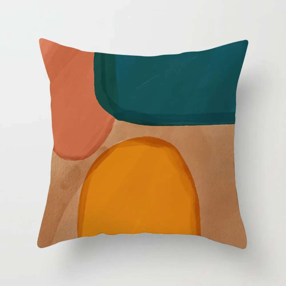 Creative Print Geometric Pillowcase Suede Material Abstract Pattern Cushion Cover Peach Design Colorful Design Nordic Pillowcase
