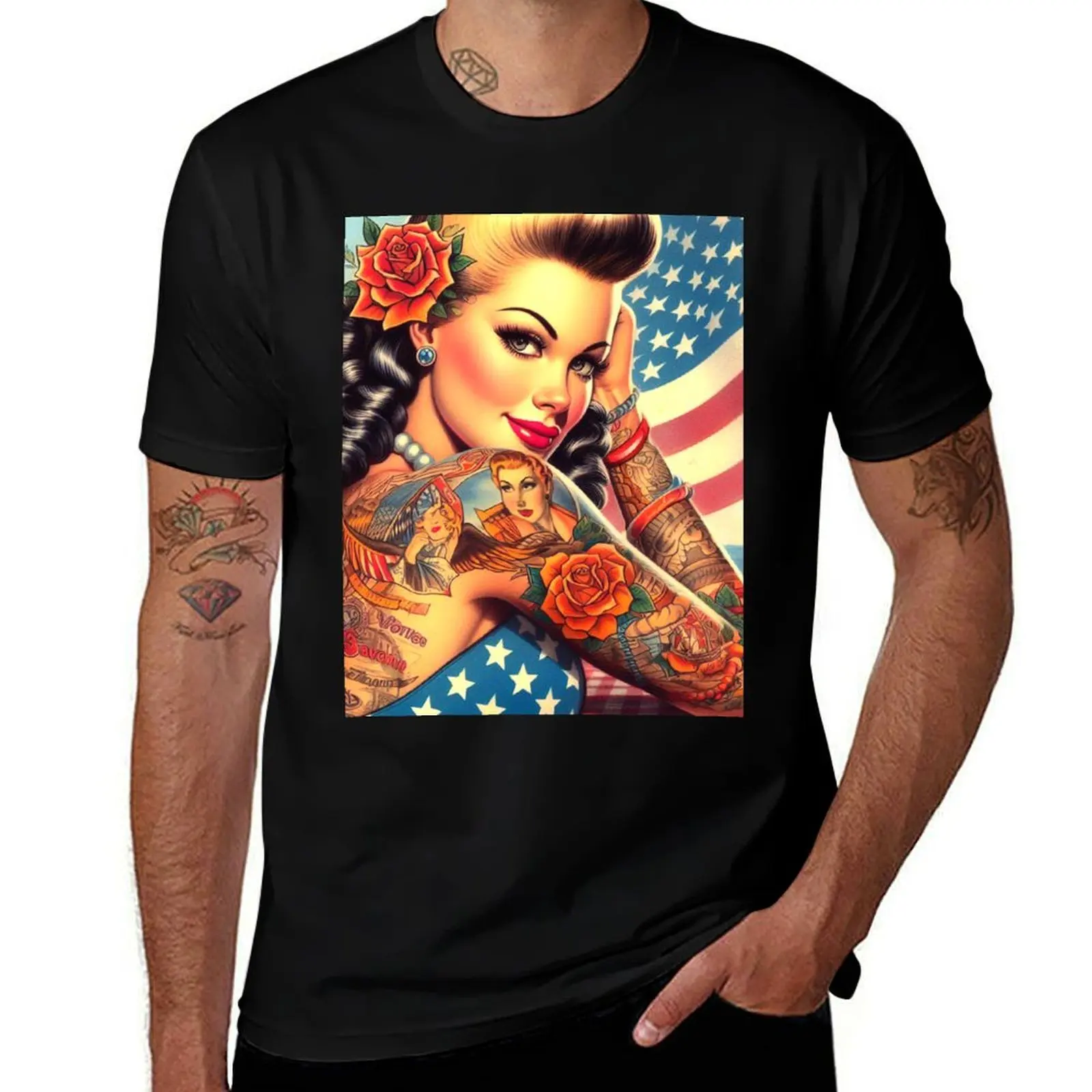 

Vintage Tattooed American Pin-up T-Shirt man t shirts for men funny t shirts man t shirt man luxury T-shirt