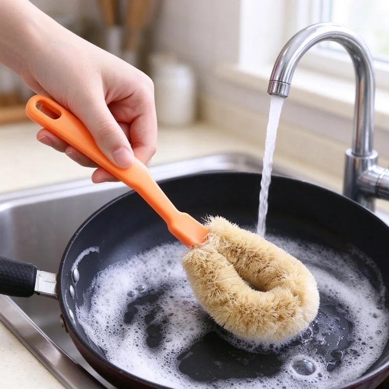 Fiber Dish Brush Long Handle Pot Scrubber Eco Friendly Non Stick Pan Cleaning Brush Kitchen Cleaning Tool
