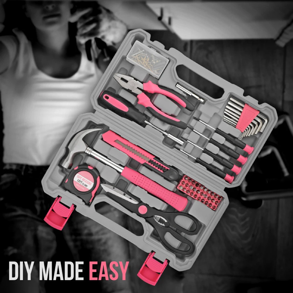 مجموعة أدوات منزلية تتضمن كماشة ومفاتيح مقبس ومجموعة كاملة من صناديق أدوات الصيانة اليومية