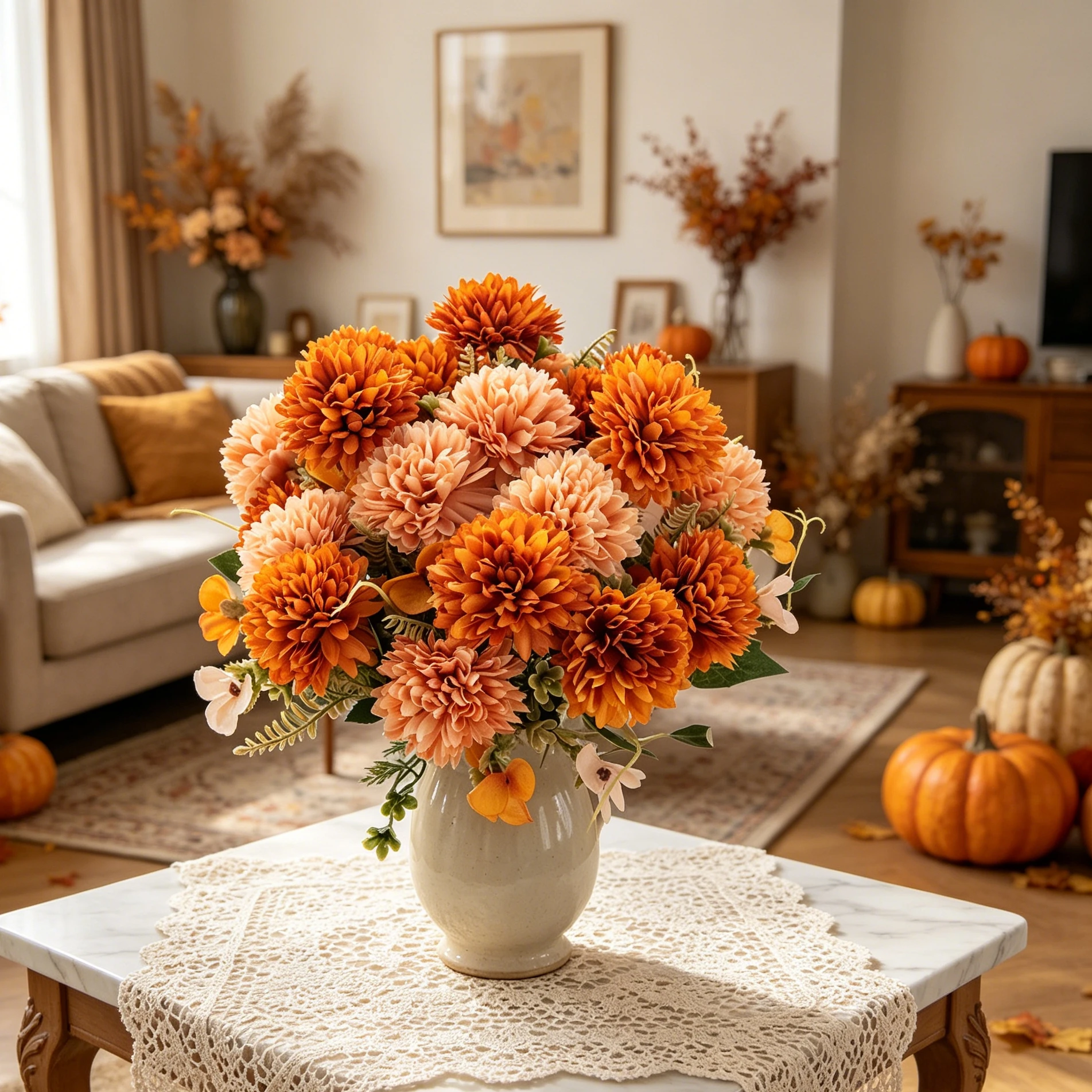 Künstliche Blumen Seiden-Chrysanthemen-Kugel für Garten, Hochzeit, Brautstrauß, Heimdekoration, Herbst-Deko, DIY-Geschenk