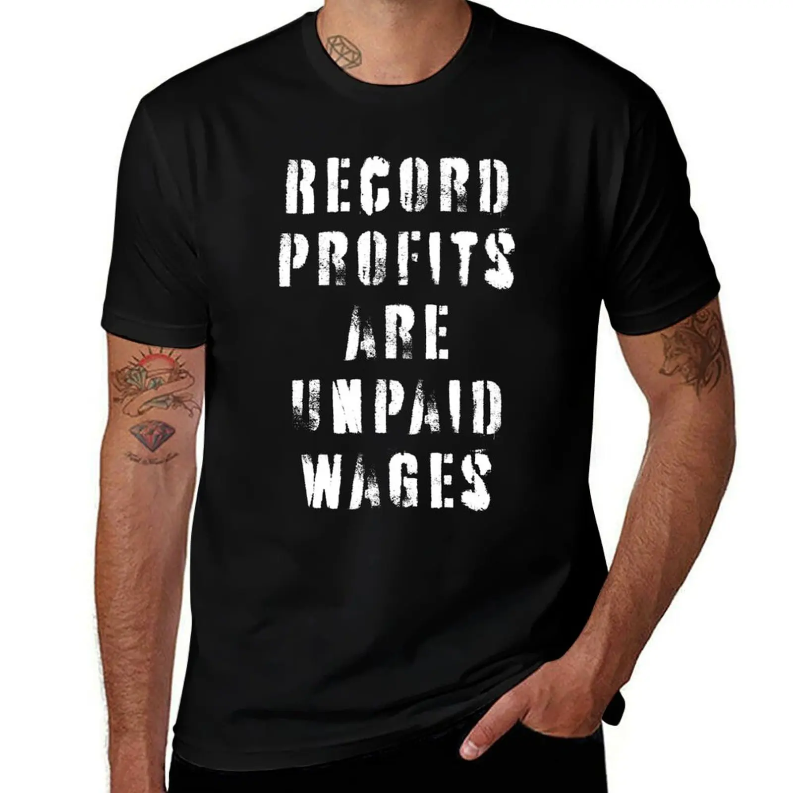 Record Profits Are Unpaid Wages T-Shirt Plus Size Workout Short Sleeve Top T-Shirt